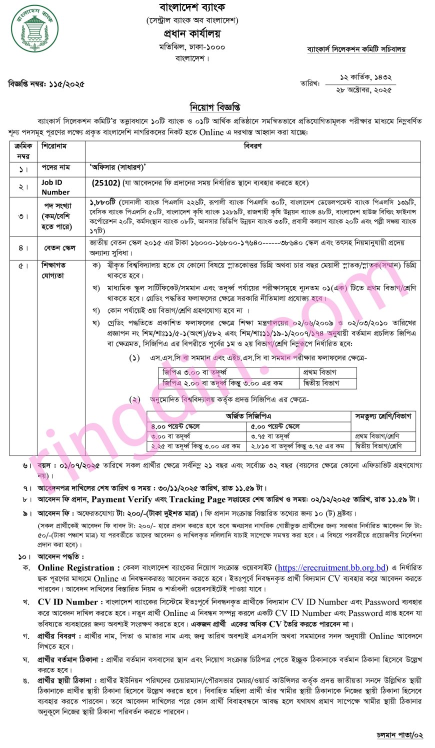 Bangladesh Bank Job Circular 2025