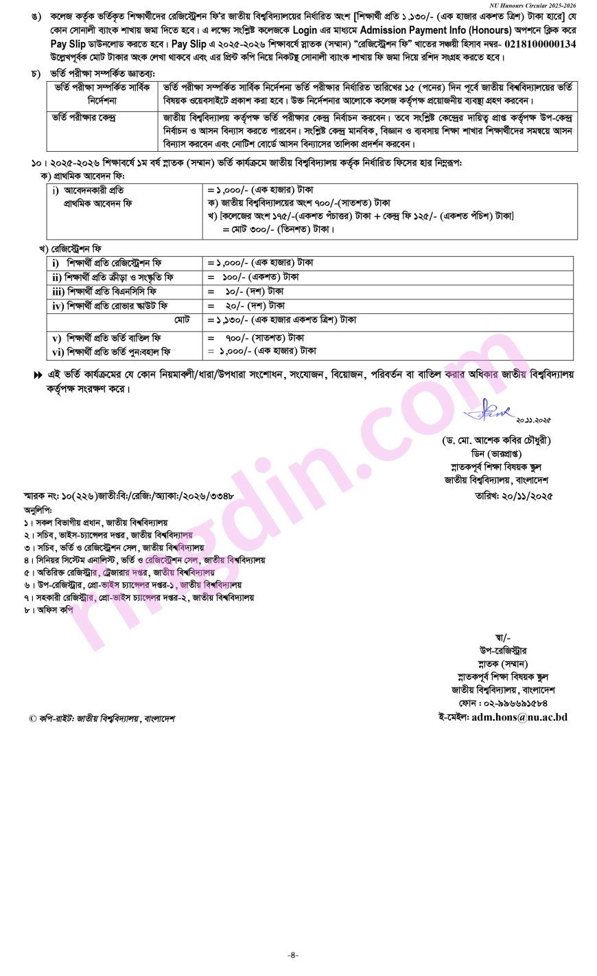 honours 1st year admission