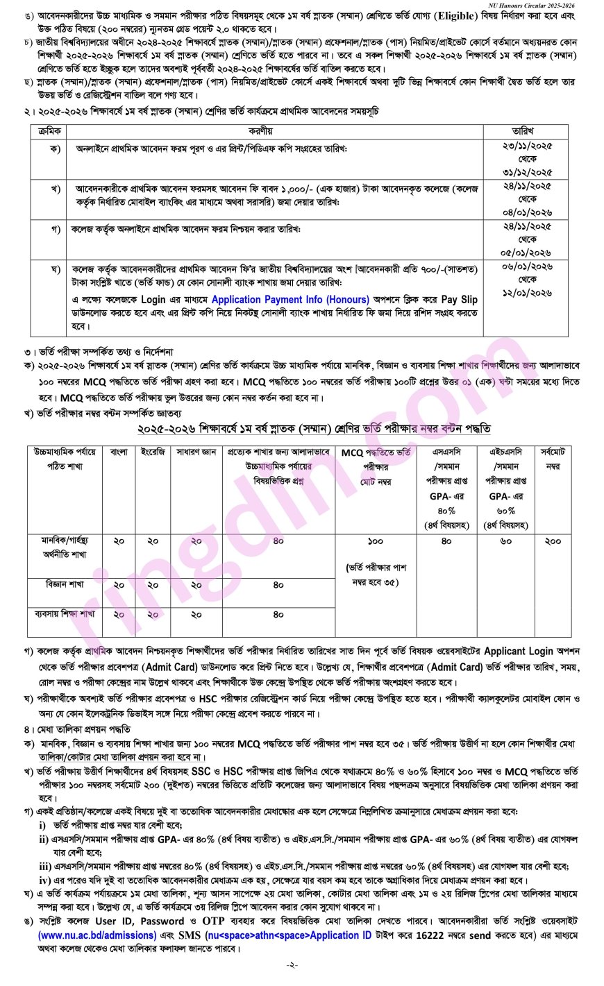 honours 1st year admission