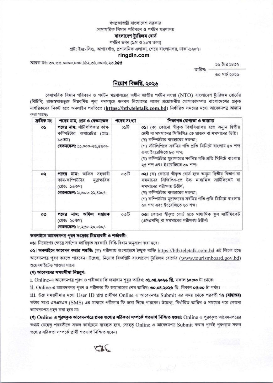 btb job circular 2026